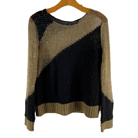 Alice + Olivia Sweaters - Alice & Olivia Metallic Gold And Black Colorblock Crewneck Sweater Small EUC